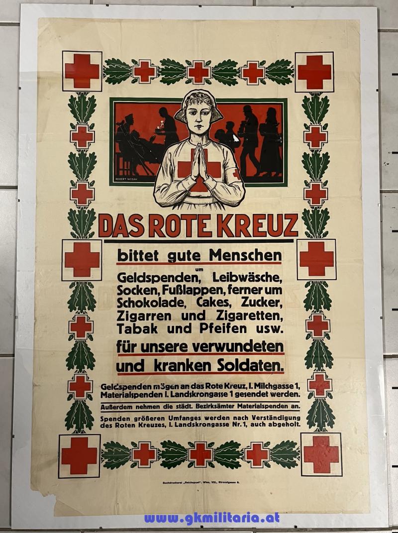k.u.k. Plakat ROTES KREUZ - Sammlung für verwundete und kranke Soldaten im 1. Weltkrieg!