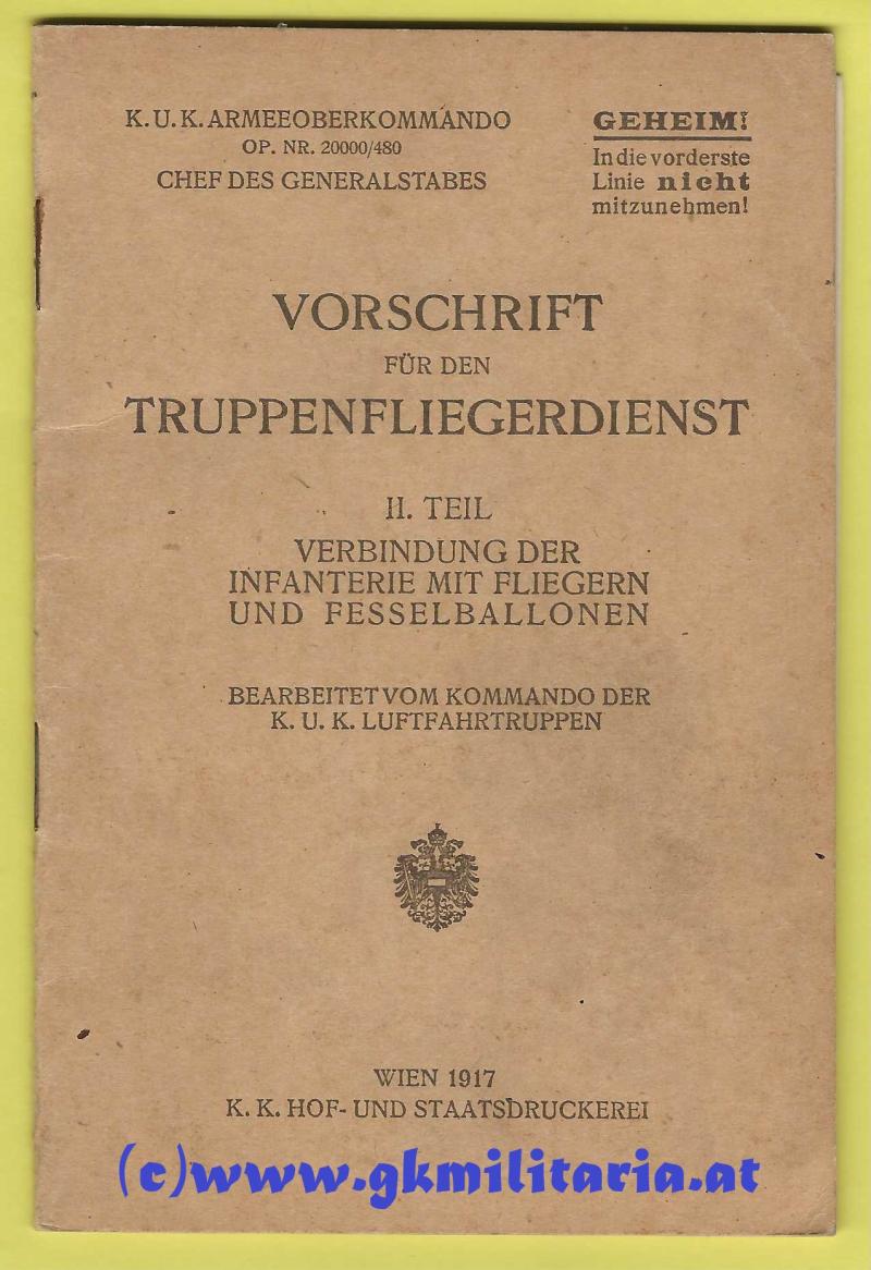 k.u.k. Luftfahrtruppe - Vorschrift für den Truppenfliegerdienst III. Teil! - GEHEIM!