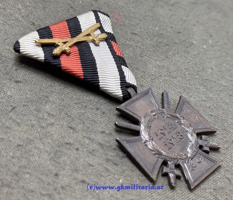 Frontkämpferkreuz 1914-1918 mit Schwertern - Österr. Tragweise!!