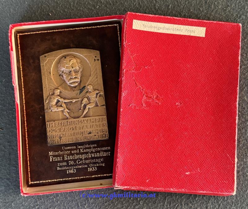 Viktor Adler Plakette 1933 - SDAP - 1. Republik! - Sehr selten!