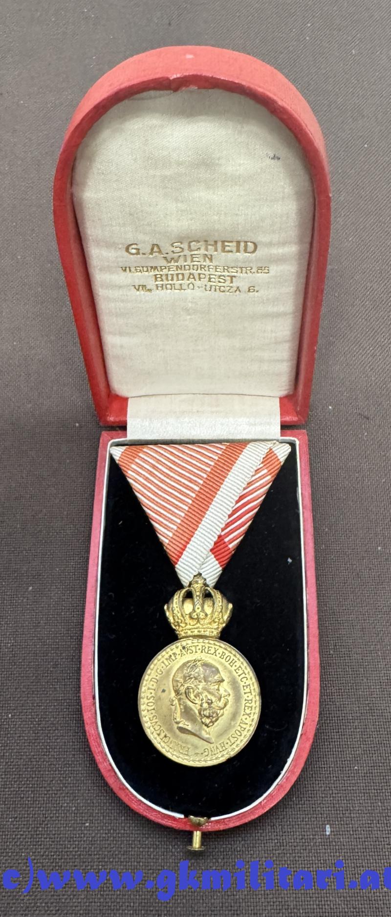 k.u.k. Bronzene Militärverdienstmedaille Kaiser Franz Josef I. im Etui - G.A. SCHEID, WIEN & BUDAPEST!