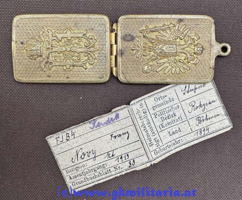 k.u.k. Erkennungsmarke für Offiziere - Kadett Franz Novy - Galizisches Feldjäger-Bataillon Nr. 4 - Rzeszów!!