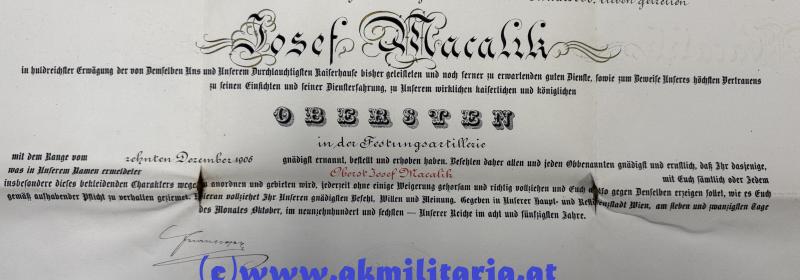 k.u.k. Urkundennachlass Generalmajor Joseph Macalik von Ivanobran Festungartillerieregiment Edler von Kollarz Nr.6!!