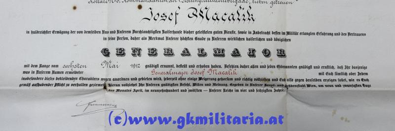 k.u.k. Urkundennachlass Generalmajor Joseph Macalik von Ivanobran Festungartillerieregiment Edler von Kollarz Nr.6!!