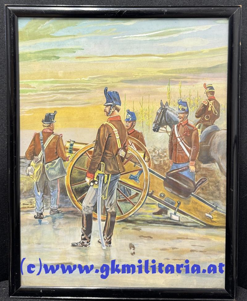 Aquarell k.u.k. Artillerie Batterie eines Feldkanonenregimentes !!