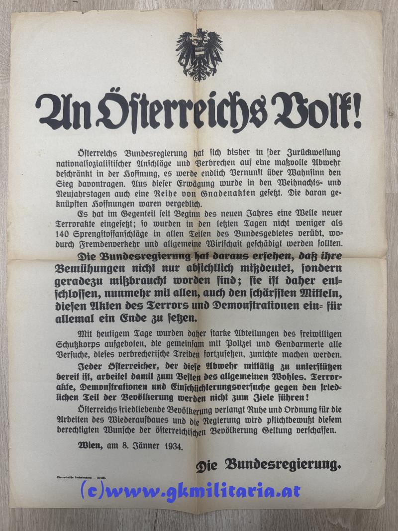 Plakat Vaterländische Front - Bürgerkrieg 1934 - Aufruf für den Eintritt in das freiwillige Schutzkorps!