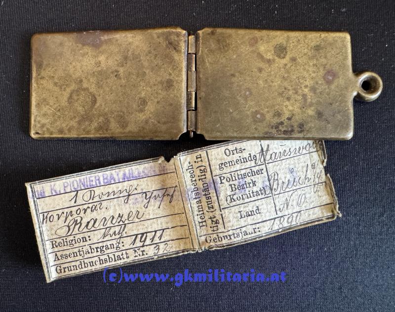 k.u.k. Legitimationskapsel Korporal Josef Ranzer k.u.k. Pionier-Bataillon Nr. 2 !!