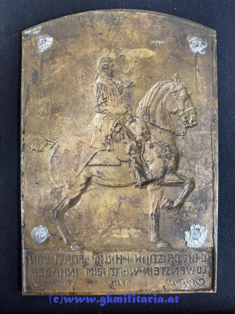 Große k.u.k. Bronzeplakette General d. K. Christian Philipp Fürst von Löwenstein-Wertheim ab 1758 Inhaber des k.u.k. Dragoner-Regimentes Nr.14 - LUDWIG KOCH!!