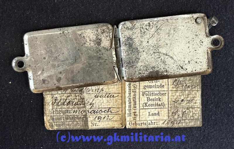 k.u.k. Legitimationskapsel Walter BELOWSKY k.u.k. Böhmisches Infanterieregiment „Potiorek“ Nr. 102 - Jude/mosaischer Glaube!!
