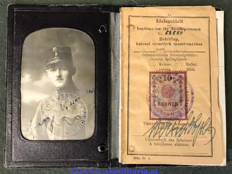 k.u.k. Legitimation Oblt. Franz Woschalik Infanterie-Regiment 77 - Jaroslau 1918