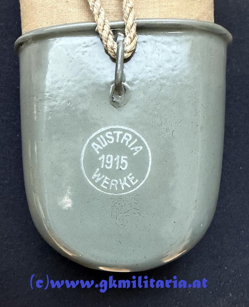 k.u.k. Feldflasche mit Becher u. Leinensack! - MINT!