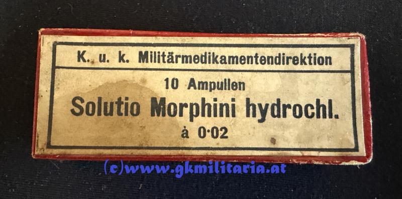 k.u.k. Militärmedikamentendirektion - Schachtel 10 Ampullen Kokain 