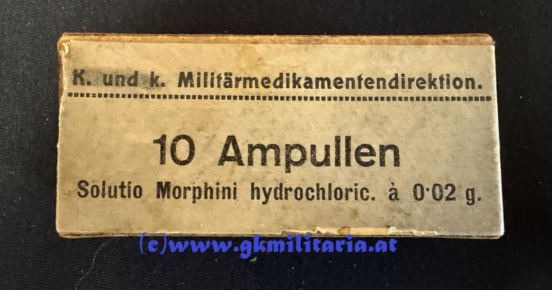 k.u.k. Militärmedikamentendirektion - Schachtel 10 Ampullen Morphium 