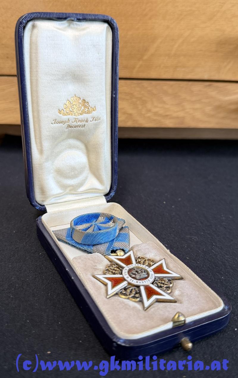 Orden der Krone von Rumänien Offizierskreuz im Etui - 1. Modell Silber - Österreichische Fertigung Karl Fleischhacker um 1910!