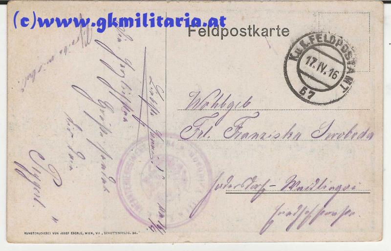 Karte k.u.k. Infanterie-Regiment Freiherr von Bolfras Nr. 84 -