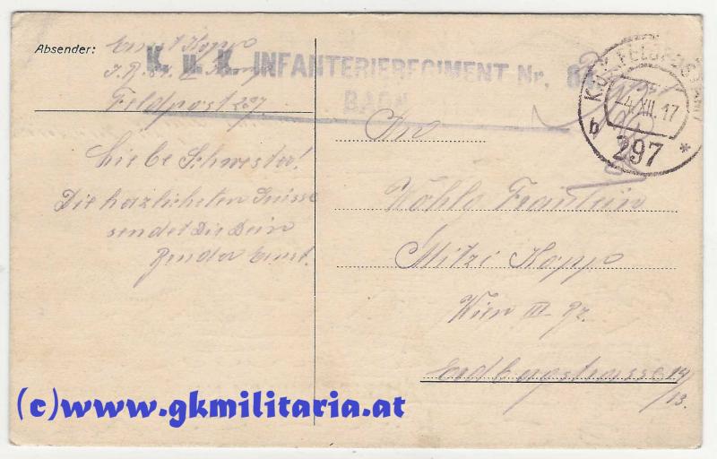 Karte k.u.k. Infanterie-Regiment Freiherr von Bolfras Nr. 84 -