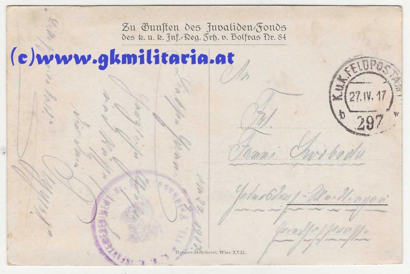 Karte k.u.k. Infanterie-Regiment Freiherr von Bolfras Nr. 84 -