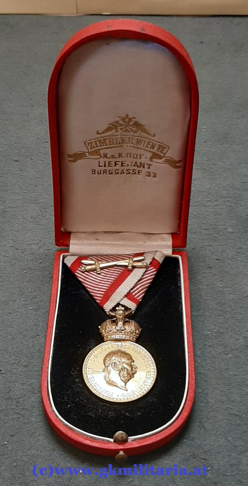 k.u.k. Bronzene Militärverdienstmedaille Kaiser Franz Josef I.  im Etui - Zimbler!