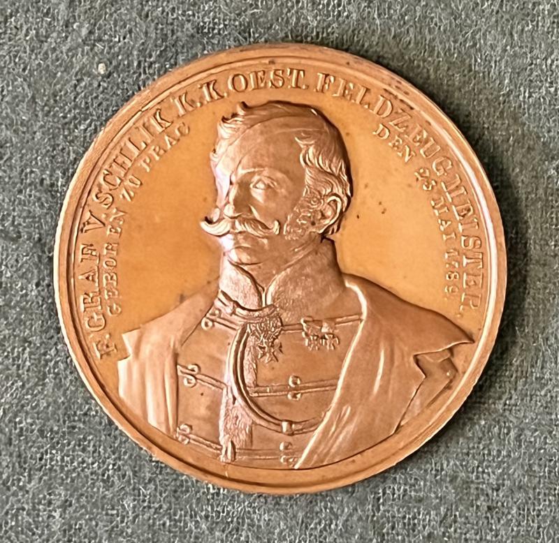 k.u.k. Bronzemedaille ca. 1850 - FZM Franz Graf von Schlick - Prag !