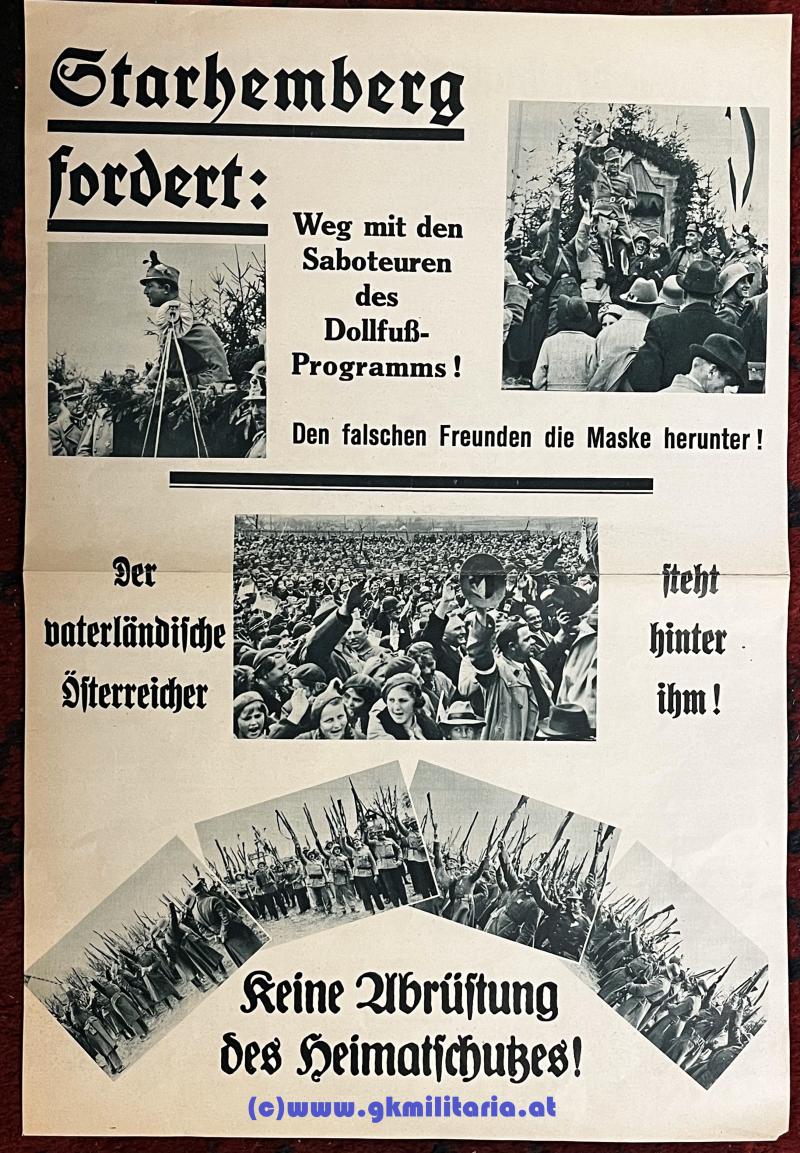Plakat Österr. Heimatschutz Graf Starhemberg - Propaganda!